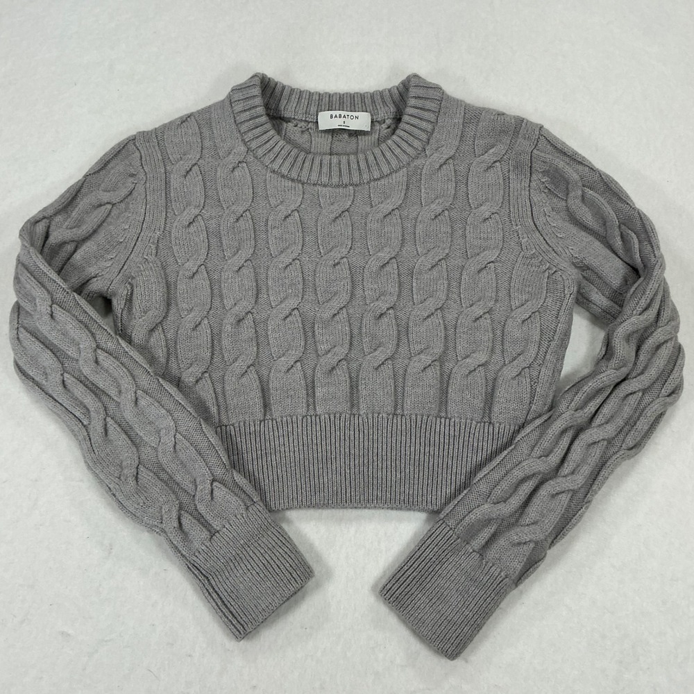 Babaton‎ Womens Gray Merino Wool Cable Knit Cropped Sweater Size S 111232
